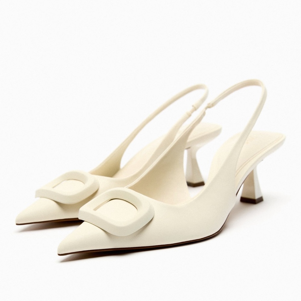 NEW Zara Ivory-Cream Kitten Heels Timeless Design